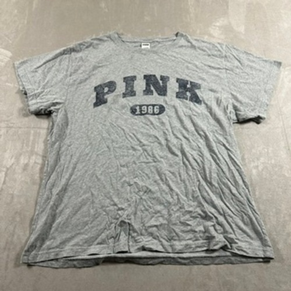 PINK Victoria's Secret T-Shirt Women Graphic Logo 1986 Large Gray